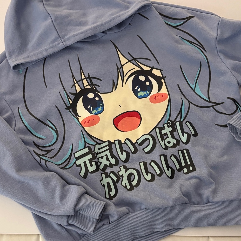SHEIN Blue Anime Face Kids Hoodie